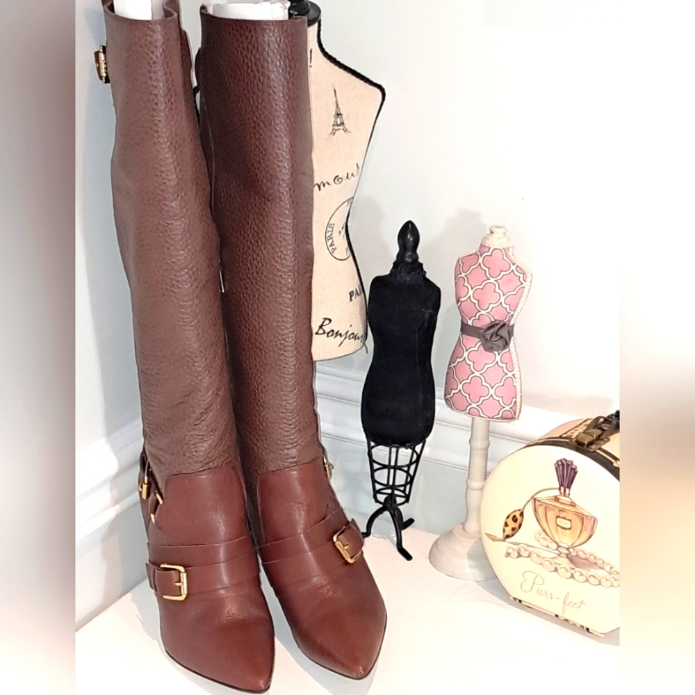 Kors Michael Kors Buckle Detail Brown Tall Boots Size 7M EUC